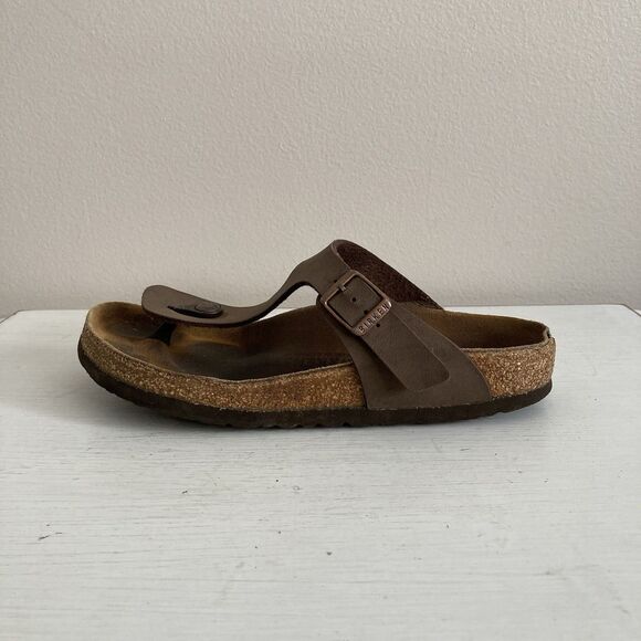 Birkenstock Thong Sandals Gizeh 36 US 5-5.5 Mocha Brown Leather Flip Flop Buckle - Picture 6 of 11